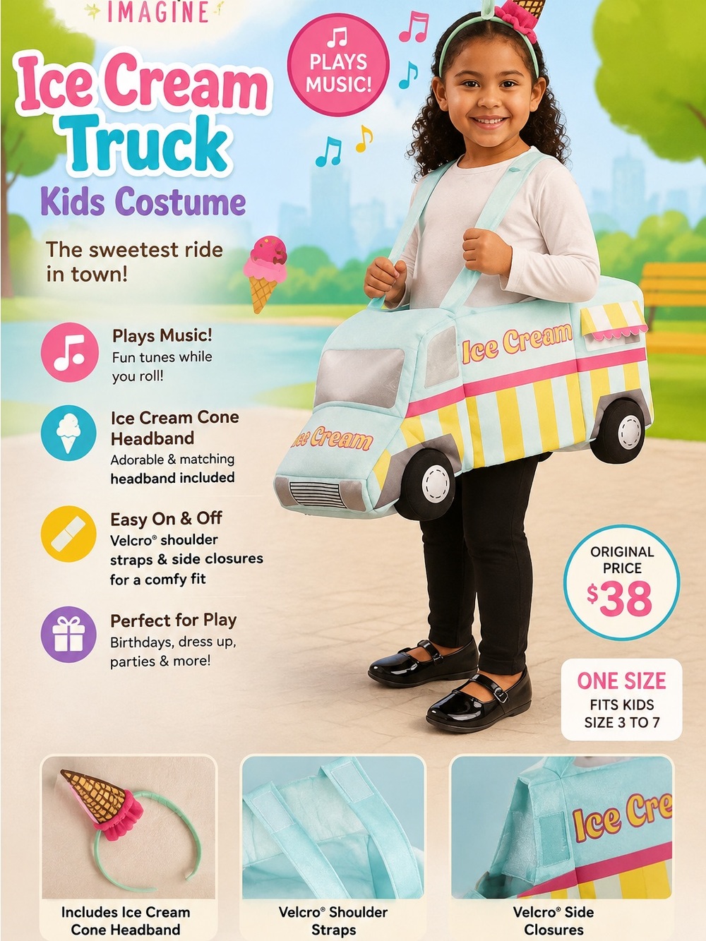 Ice Cream Truck Kids Costume - Light Blue & Yellow